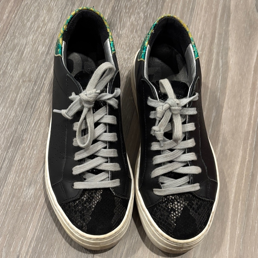 P448 Black and White Sneakers with Snake Print